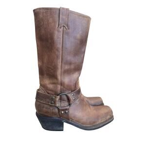 BCBG Women’s Harness Mid Calf Leather Biker Boots Square Toe Brown Size 7